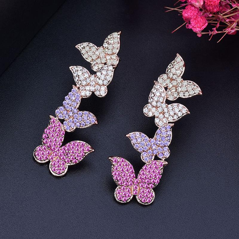 WWJ Модные разноцветные серьги-подвески в форме бабочки с вымощением крошечных циркониевых серег