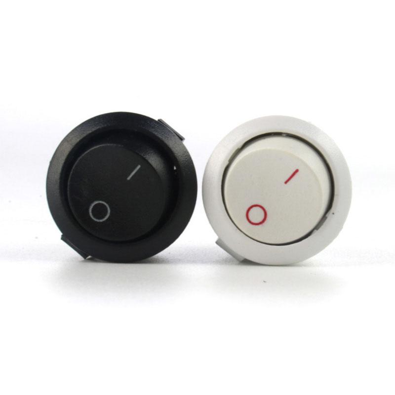 2/5pcs Black White 2PIN ON/OFF Round Rocker Toggle Power Button Switch 6A/250VAC 10A 125V AC Cap with Plastic Push