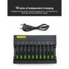 18650 Lithium Battery Charger 10 slots Universal Charger for Li-ion Rechargeable Batteries 26650 16340 18500 10440 18350 17670