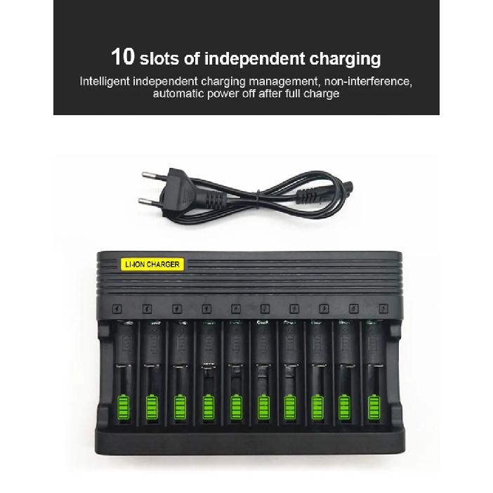 18650 Lithium Battery Charger 10 slots Universal Charger for Li-ion Rechargeable Batteries 26650 16340 18500 10440 18350 17670