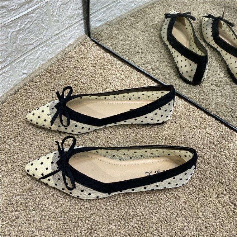 Женская летняя обувь, сексуальные туфли на плоской подошве для женщин 2024 года, с острым носком, прозрачные, с бантом, черные, высокого качества, EA