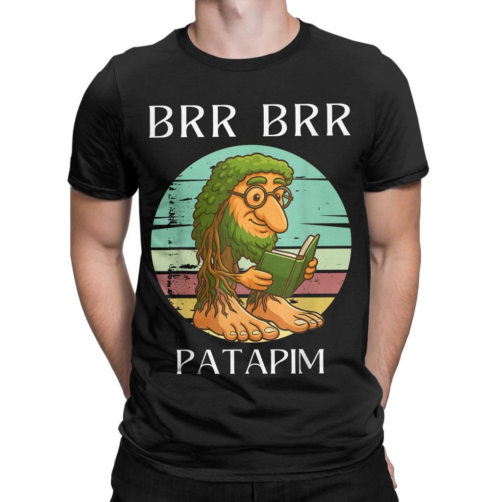 BRR Патапим Книга для чтения Забавные итальянские мемы про отупение Футболки для мужчин 100% хлопок Футболка Футболки с круглым вырезом Одежда с коротким рукавом