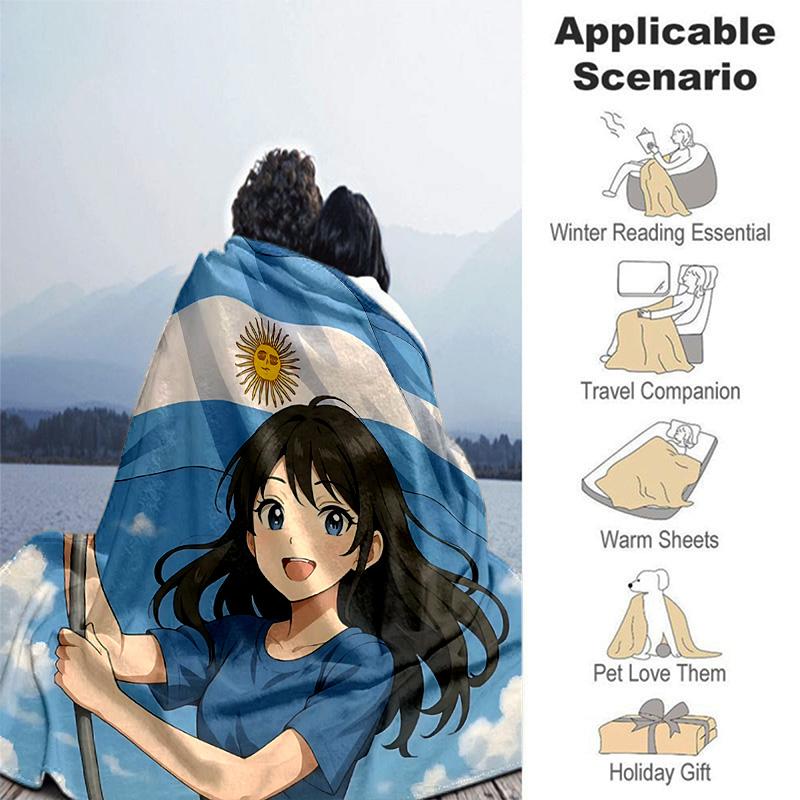 1pc Argentina Flag Celebration Flannel Blanket Soft Warm Throw Blanket for Bedroom Living Room Bed Travel Camping Picnic Gift. MT71501131