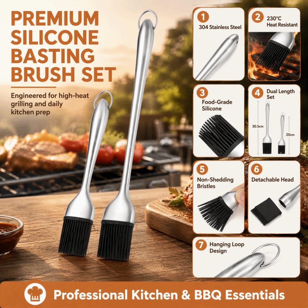 2PCS Heat Resistant Silicone Oil Brush Stainless Steel Pastry Brush BBQ Sauce Brush Baking Cooking