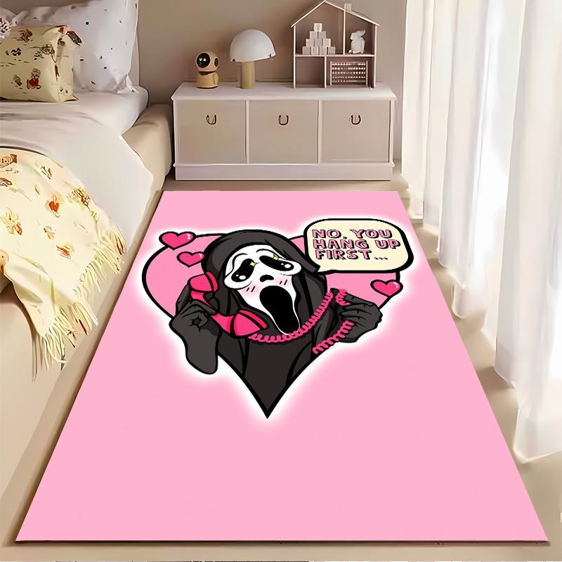 Romantic Ghost Face on Phone Rug Non-slip rug suitable for living room and bedroom sofas.