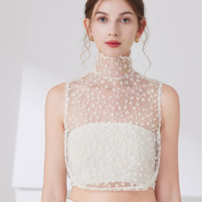 Идеальное Сочетание Элегантная Рюша Воротник-стойка Для Женщин Девочек Съемная Половина Рубашки Блузки Ложный Воротник Цветок Ажурный Декоративные Воротники