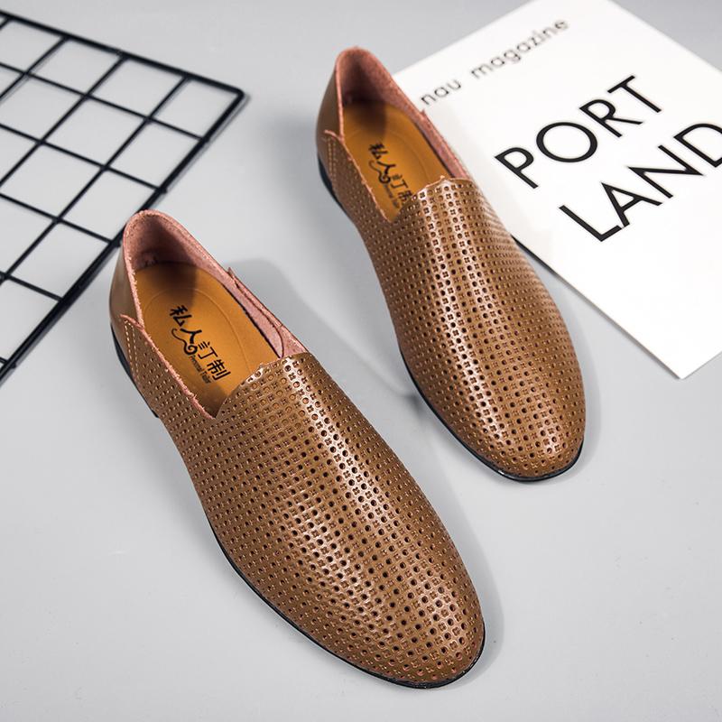 Мужские мокасины из натуральной кожи, модная мужская деловая обувь, дышащая мужская обувь без застежек, ажурные туфли для вождения, летние мокасины