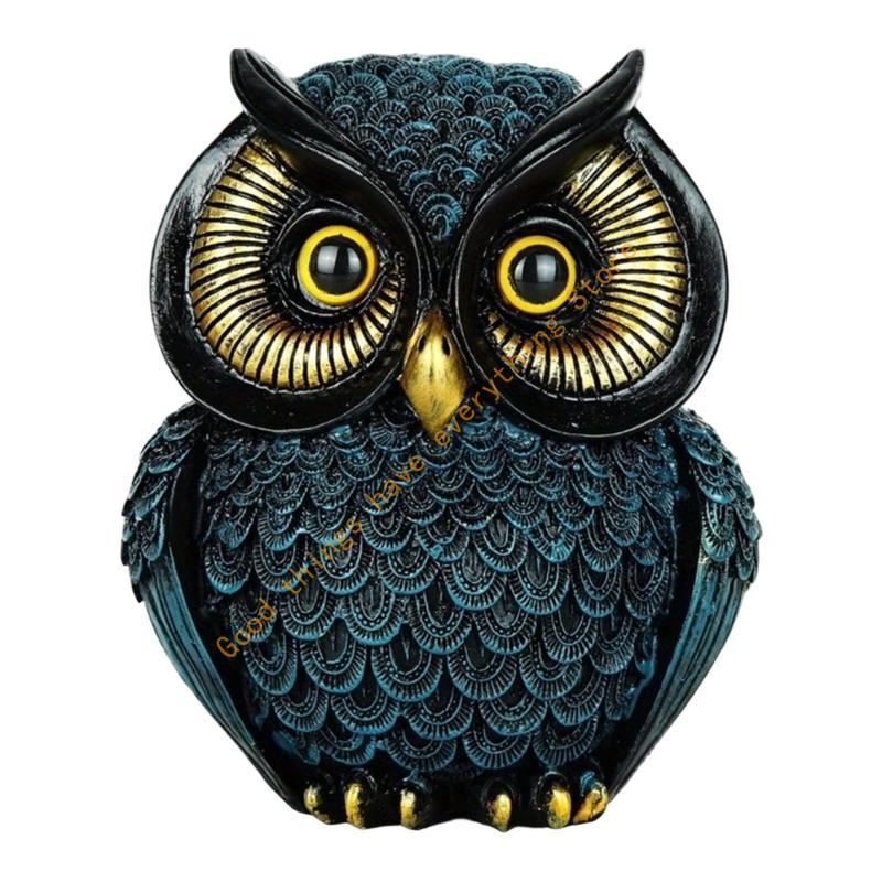 Owl Themed Resin Art Small Sculpture Decorative Piece Collectible Ornament for Bookshelf Desktop Office Decors Gift 55KF