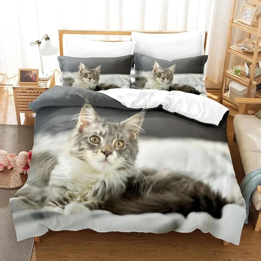 Cute Cat Bedding Set Single Twin Double Queen King Cal King Size Bed Linen Set