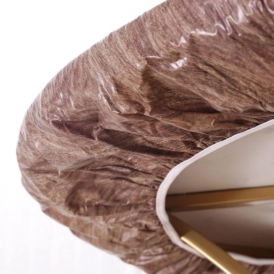 Fitted Round Table Cover Waterproof Oil Proof Tablecloth with Elastic Edges Wood Grain