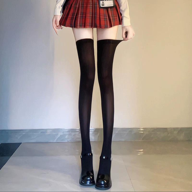 Романтичные черные чулки-ботфорты с кружевом - Прозрачные белые сетчатые летние чулки до бедра