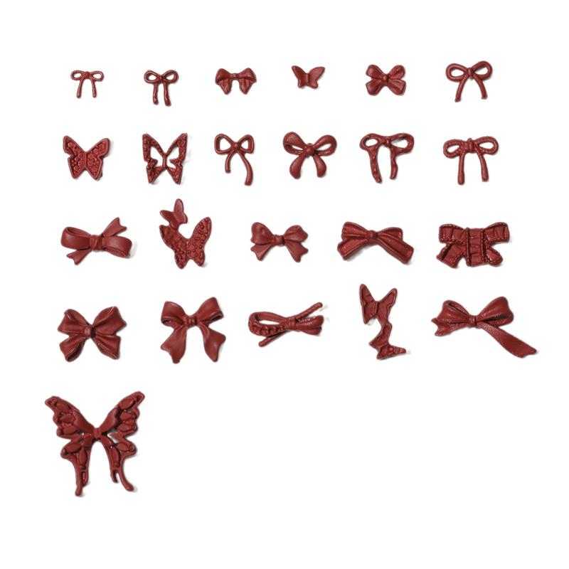 5PCS Manicure Vintage Charms Accessories Salon DIY French Wine Red Ribbon Mini Jelly Bow Resin Nail Art Rhinestones Decorations
