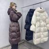 Зимняя новинка 2024 года, высококачественная куртка из гусиного пуха с ацетатным сатином, элегантная длинная теплая куртка с капюшоном, женская куртка