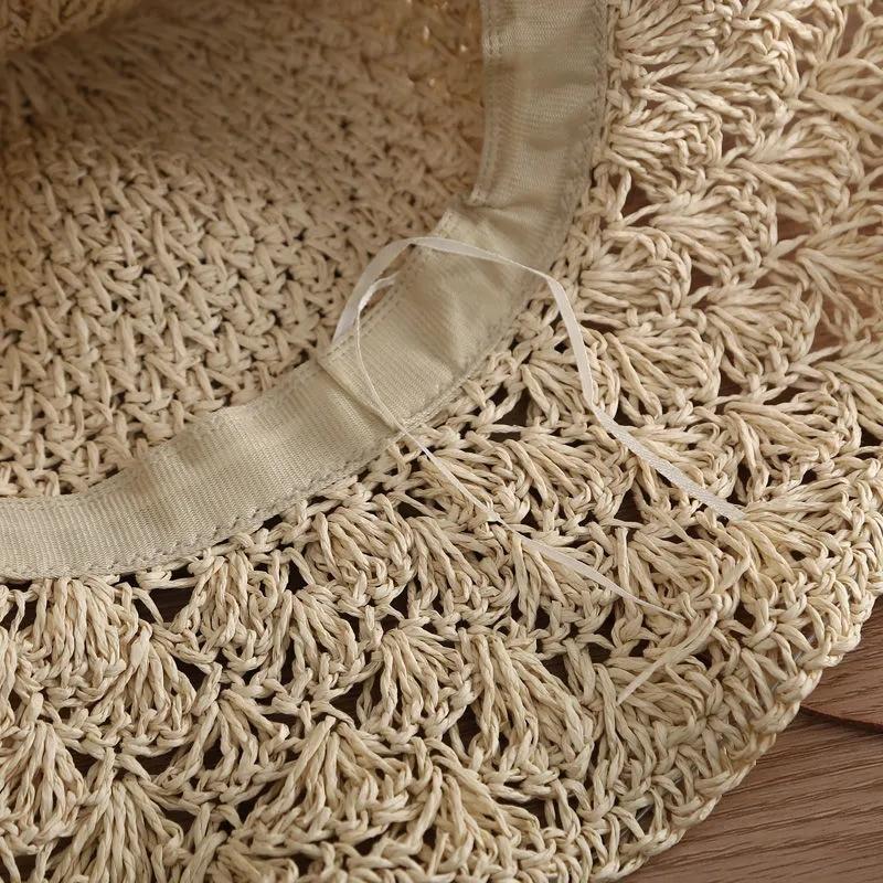 Women's Summer Hollow Out Straw Bow Hat Sunscreen Hat Foldable Vacation Beach Hat Crochet Fisherman Hat All Match Sun Hat