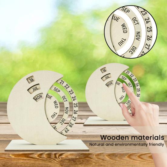 Yousheng Perpetual Calendar Manual Rotating Disk Calendar Wooden Circular Spin Calendar Desk Decoration for Home Office Decor