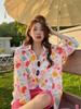 Sweet floral vacation shirt women's spring summer loose and thin medium and long shirt niche long-sleeved sunscreen top women