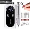 Машинка для маникюра 45000 об/мин Портативная электрическая машинка для ногтей Перезаряжаемый аппарат для маникюра Шлифовальная машинка для геля-лака Инструменты для нейл-арта