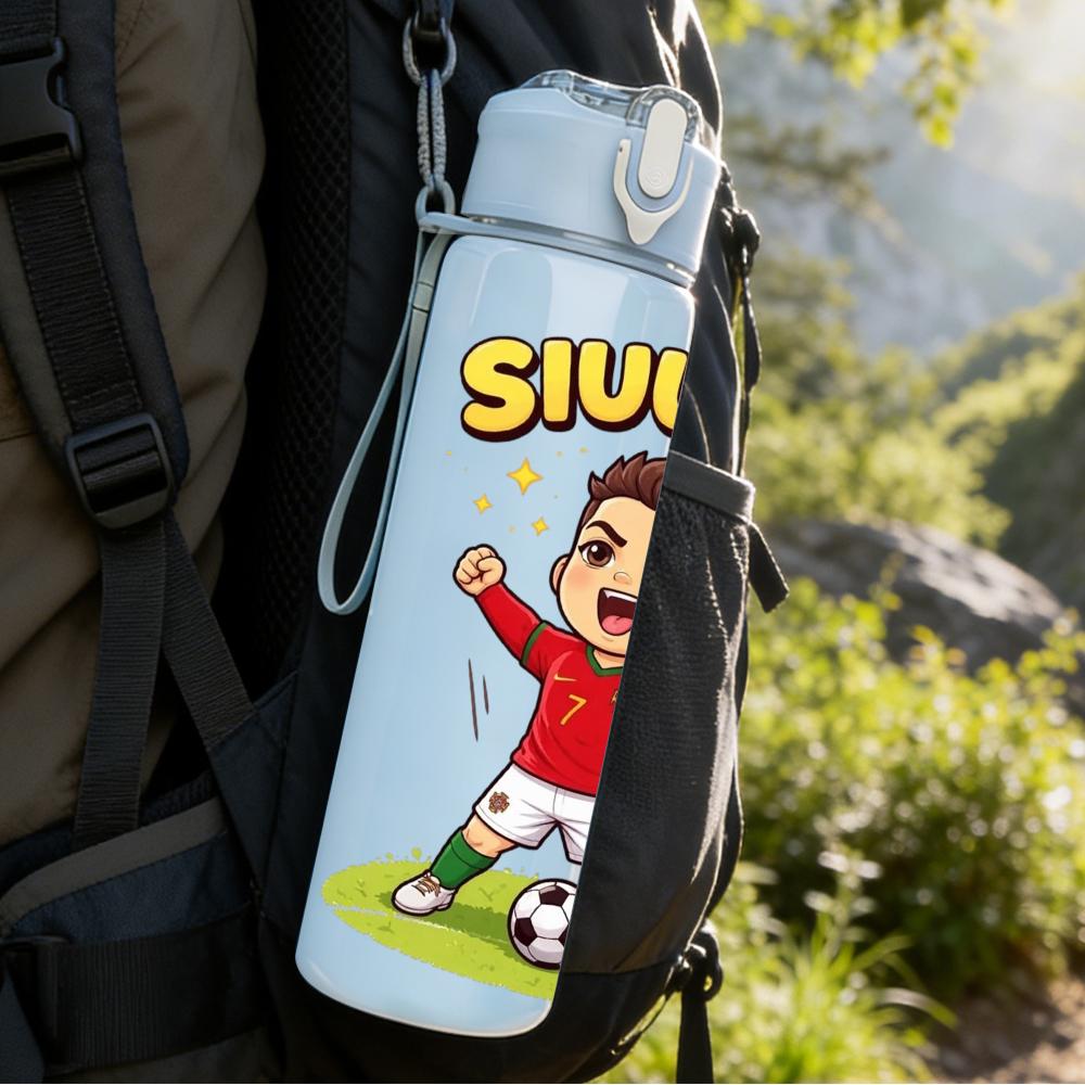 1PC Siuuu Football Celebration Cartoon 750ml Color Plastic Sports Water Bottle Leakproof Flip Straw Lid Suitable for Sports Office Home Use