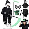 [BAFUEVD] Костюм Косплея Жнеца для Детей, Хэллоуин, Съемный Костюм для Детей (Халат, Маска, Перчатки, Флуоресцентный Серп, 2 Светящиеся в темноте Наклейки