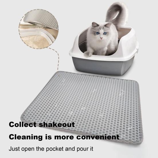 Коврик для кошачьего туалета, сотовый двухслойный самоочищающийся коврик для туалета, противоскользящий, легко чистящийся, удобный коврик для защиты лап