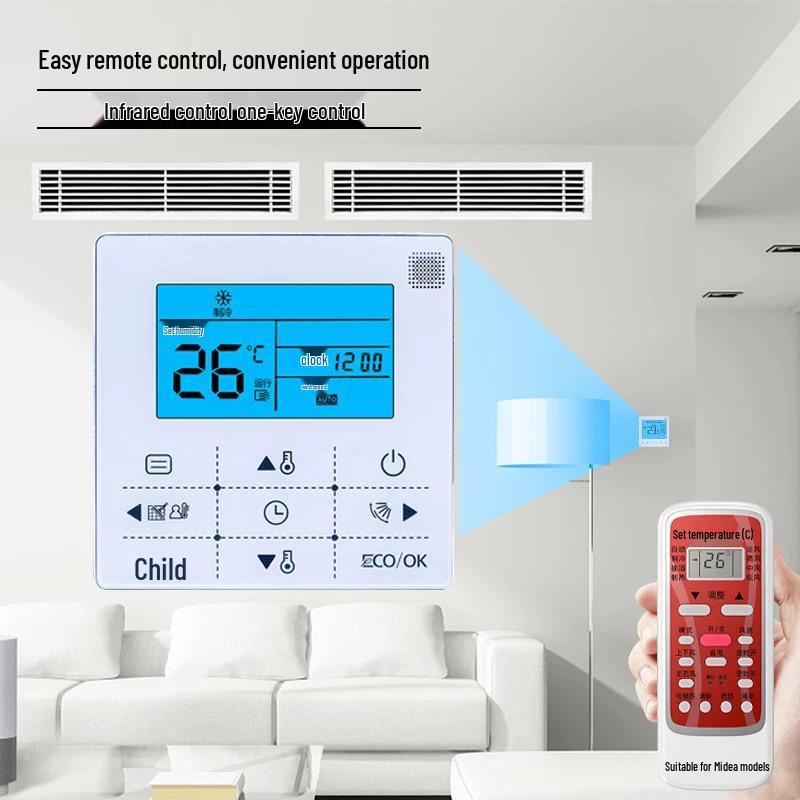 Совместимо с проводным пультом Midea для центрального кондиционера KJR-90D/90C/BK и панелью управления блоком мульти-сплит/канального типа.