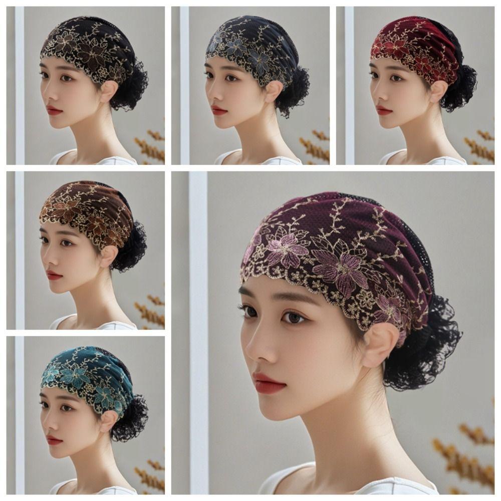 Мягкая кружевная шапка для завивки волос Beauty, дышащая, из полиэстера, для пожилых, куполообразная, с вышивкой цветов, сетчатая кружевная шапка-пуловер, подарки