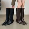 Мода Eilyken Мягкая кожа Заостренный носок Женские ботфорты Модные танкетки Низкий каблук Женская обувь Длинные ботильоны Zapatos De Mujer