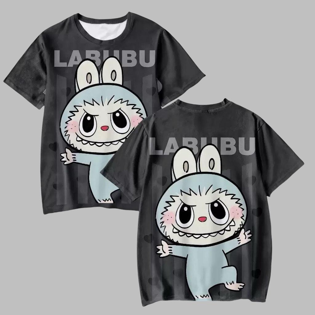 Футболки с 3D-принтом Labubu для детей, мультяшные футболки для мальчиков и девочек, парные футболки с коротким рукавом, детские футболки в одном стиле для родителей и детей