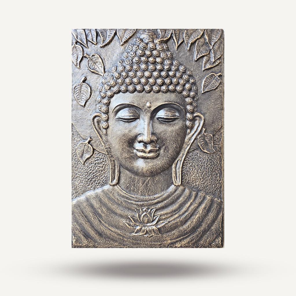 Buddha Relief Wall Art Leaf Antique Gold 70x100cm