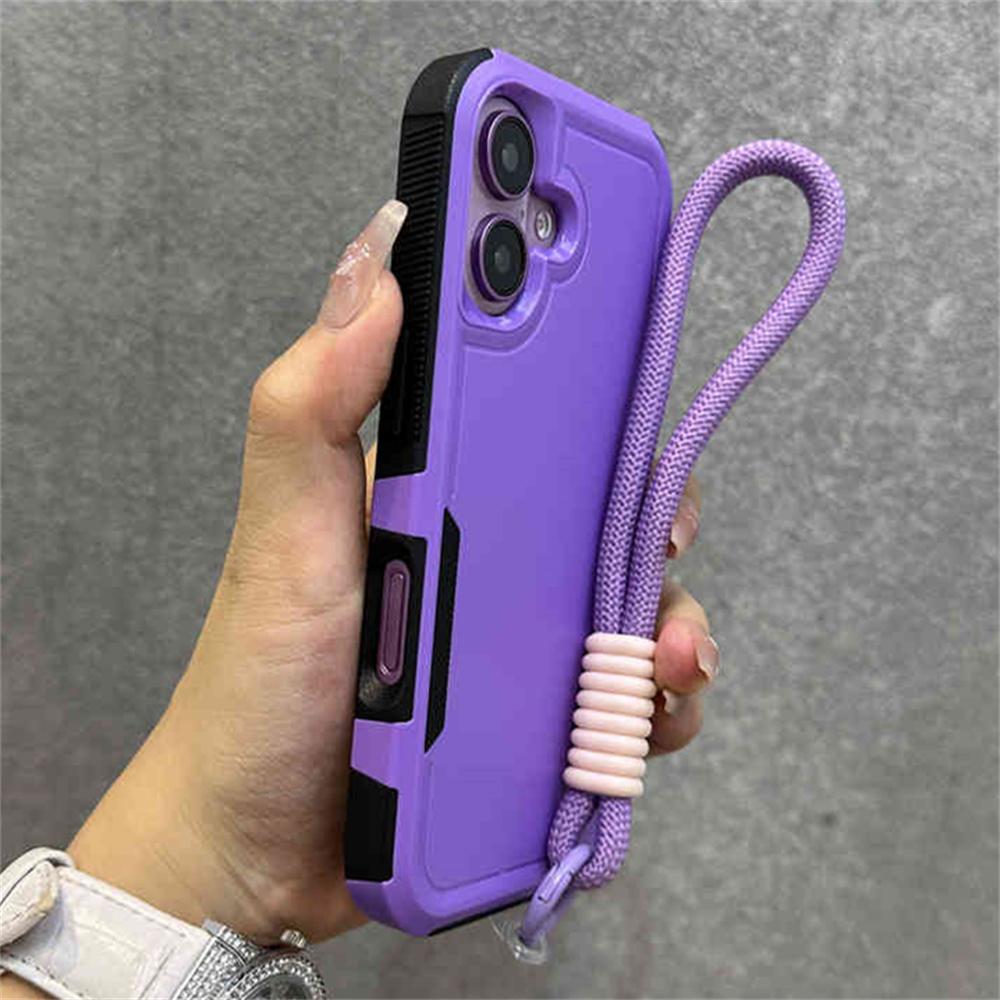 Luxury Solid Color Lanyard Soft Phone Case For iPhone 16 15 14 13 12 11 XS Pro Max Plus XR Camera Protection Shockproof Cover