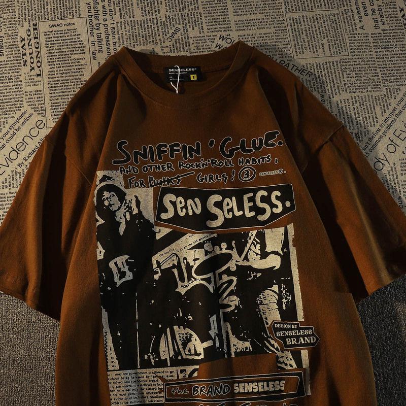 Мужская летняя футболка из чистого хлопка в стиле ретро с короткими рукавами, модная свободная футболка с рукавами до локтя