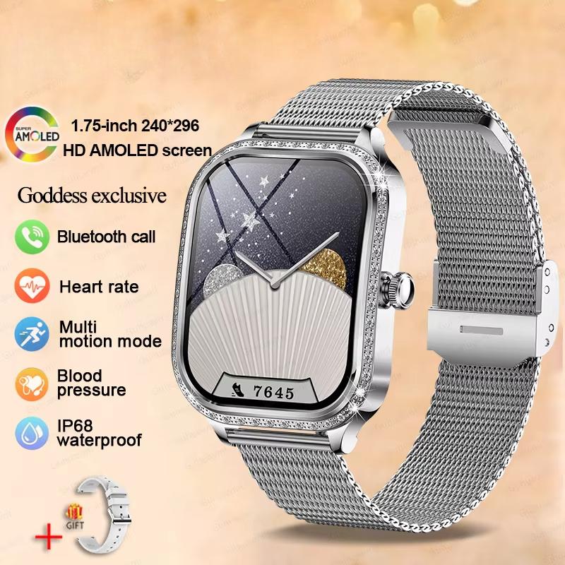 2025 New Fashion Smart 1.75" HD Display Watch Women AMOLED Curved Screen IP68 Waterproof Health Call Smartwatch Apple Watch Ladies for Lady Gift