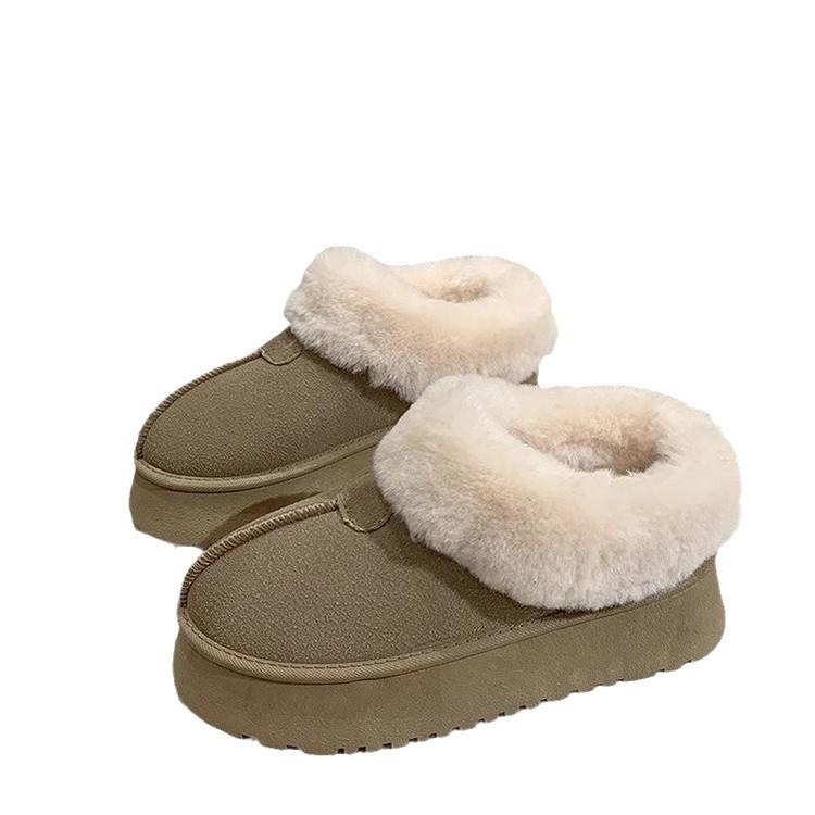 Женские короткие пушистые зимние ботинки на толстой подошве 2024 года, новые зимние утепленные ботинки из хлопка с меховым покрытием