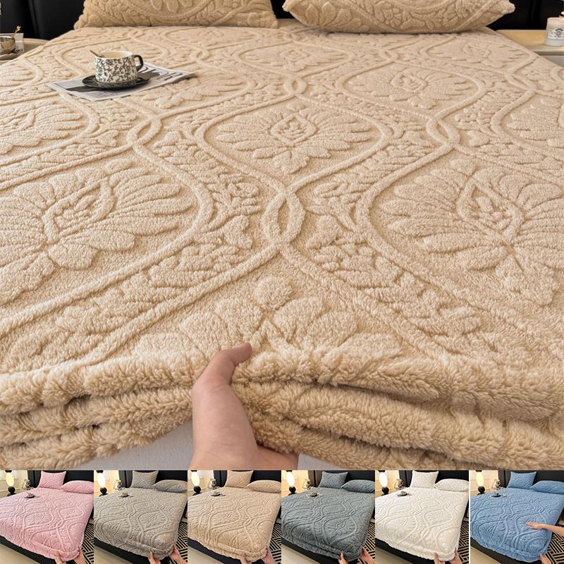 3PC Bedding Set Bedcloth Warm Winter Bed Cover 3D Embossed Velvet Mattress Cover Tafferta Bedsheet Winter Warm Fitted Sheet Mattress Protector