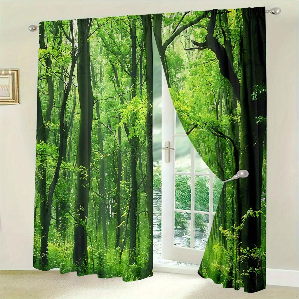 Forest Print Printed Curtain for Home Decor - Rod Pocket Window Treatment for Bedroom, Kitchen, Living Room