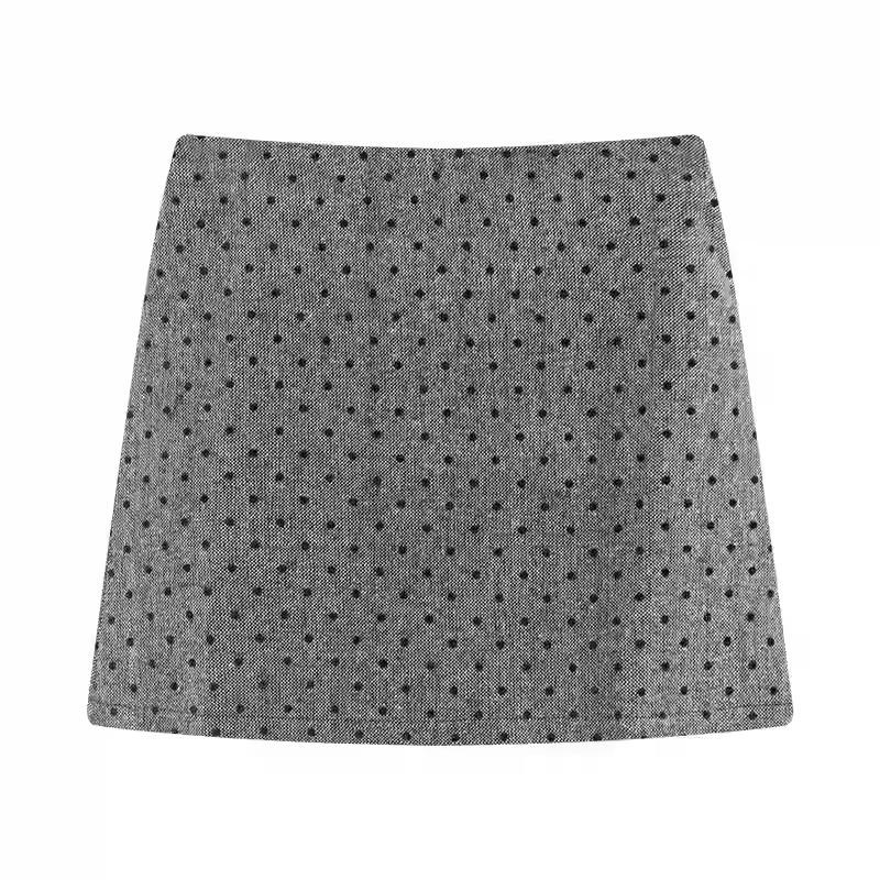 Slightly Chubby Girls' Polka Dot Woolen Half-Length Skirt - 2025 Spring/Autumn Korean Style, Elegant Fit, Retro Hip-Hugging Design