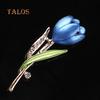 Fashion Lady Tulip Brooch Crystal Stone Decor Flower Pin Elegant Suit Breastpin Decoration
