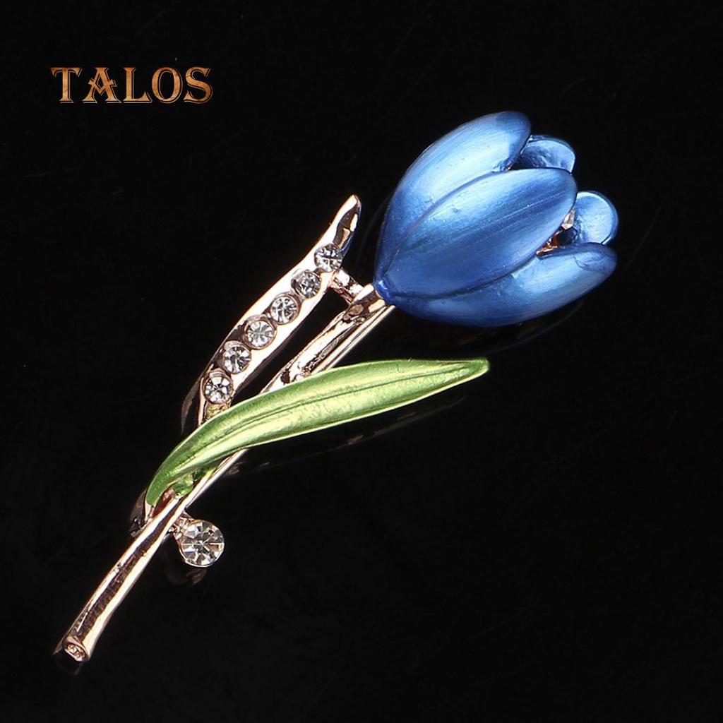 Fashion Lady Tulip Brooch Crystal Stone Decor Flower Pin Elegant Suit Breastpin Decoration