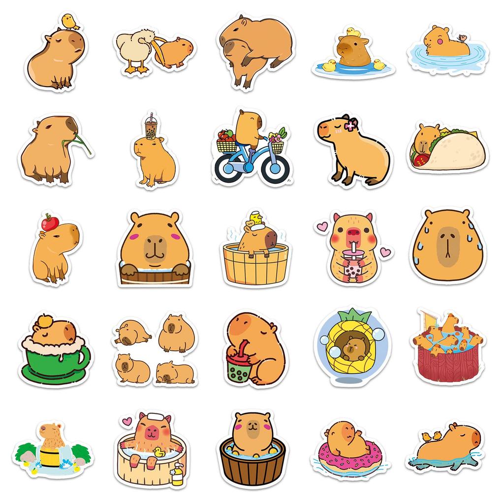 50 Capybara Cartoon Stickers - Cute, Waterproof Decorative Stickers for Journals & Water Bottles