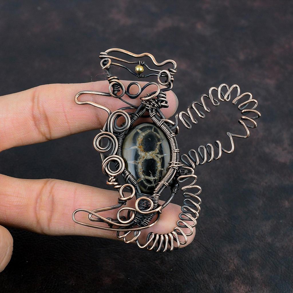 Moroccan Mud Crack Fossil Pendant Copper Wire Wrapped Pendant Rabbit Pendant Gemstone Handmade Pendant Antique Copper Jewelry Gifts For Her