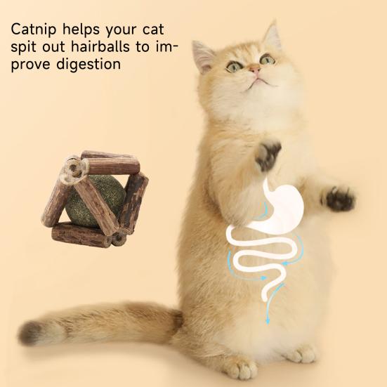 Natural Catnip Silvervine Ball Toy Dental Health Emotional Regulation Chew Toy Promotes Digestion Soothes Mood Cat Toys for Indoor Cats Kittens