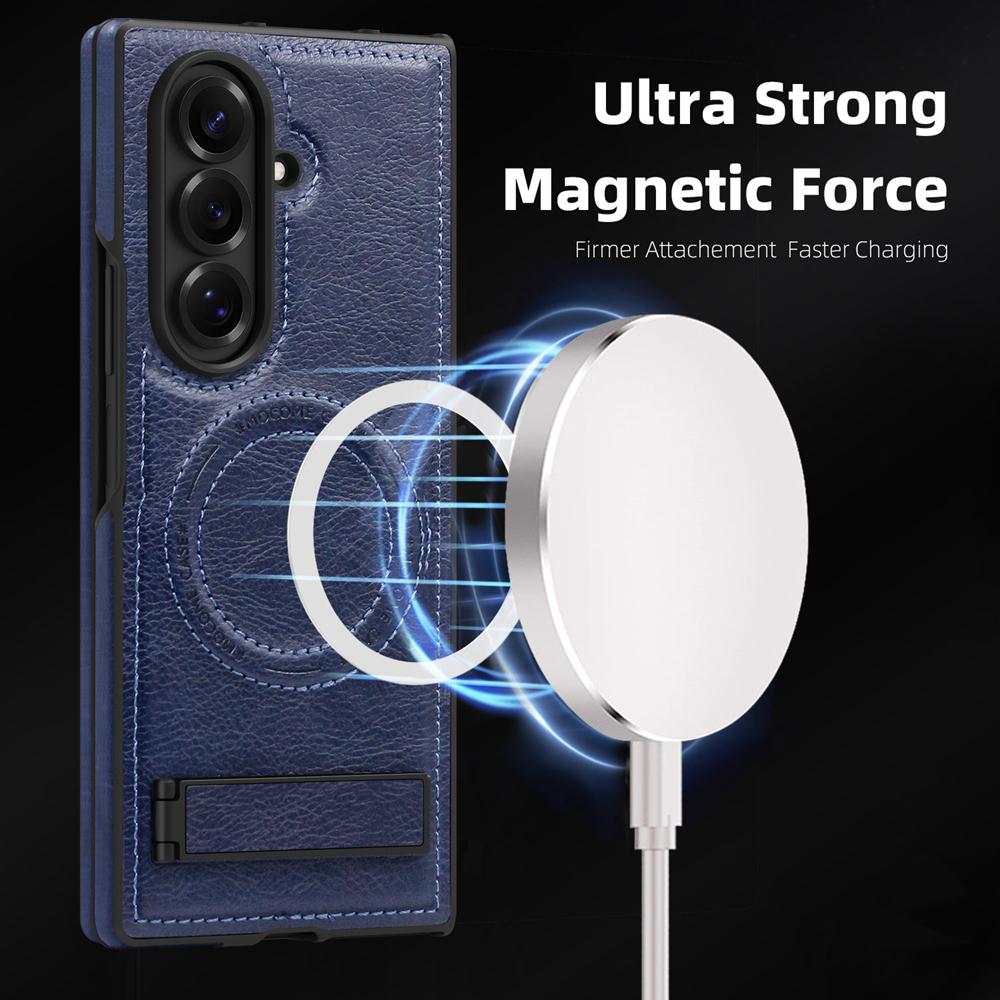 KEYSION Роскошный магнитный чехол из искусственной кожи для MagSafe для Samsung Galaxy Z Fold 7 5G, подставка, беспроводная зарядка, задняя крышка для телефона