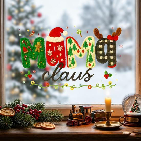 Holiday Glass Clings Christmas Window Stickers, Crochet Yarn Pattern Cling, Reusable Decorative PVC DIY Film Static Decal for Home Store Doors Windows