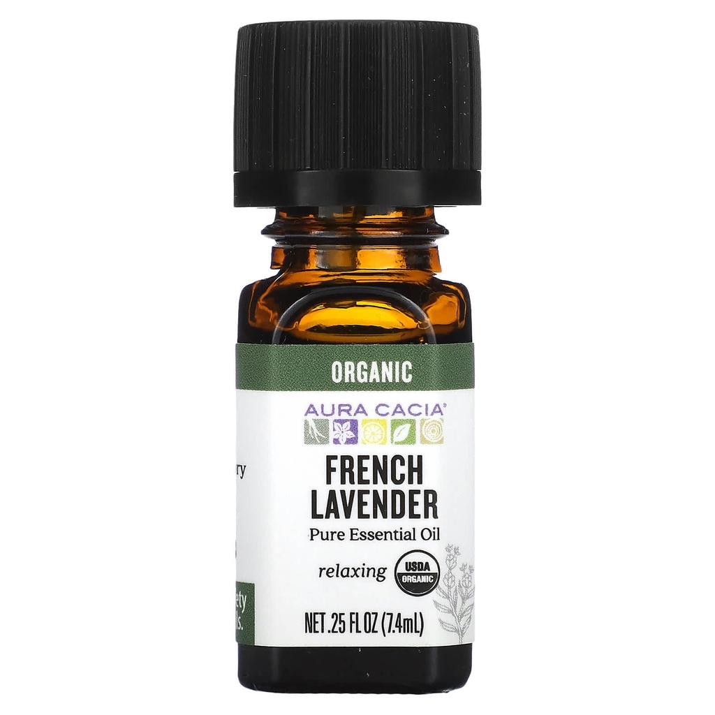 Aura Cacia Pure Essential Oil, Organic French Lavender, 0.25 Fl Oz (7.4 Ml)