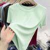 Summer 2025 Women's Slim Fit Round Neck Short Sleeve T-Shirt - Versatile Solid Color Top