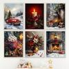 Vintage Red Christmas Tree Truck Candle Decorative Posters Merry Christmas Canvas Painting Living Room Wall Art Holiday Decor