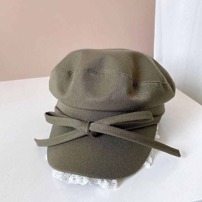 Ins Niche Bow Lace Strap Flat Top Berets Cap Spring and Summer Travel Sweet Universal Sun Protection Retro Newsboy Hats Women