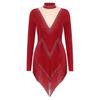 Women's Latin Dance Dress S-XXL - Shiny Rhinestones Mock Neck Long Sleeve with Tassels & Irregular Hem Stage Costume