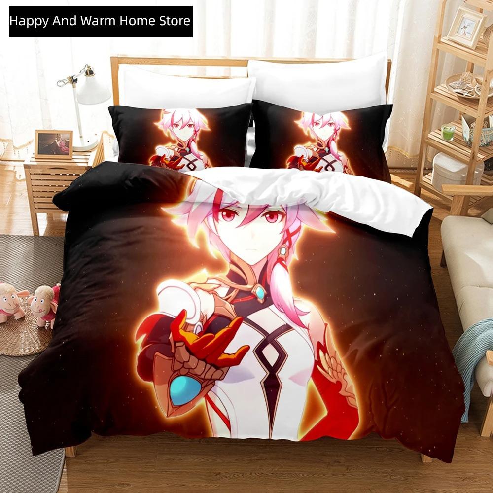 3D Аниме Honkai Impact 3-го Поколения Комплект Постельного Белья С Принтом 2_3 шт Мягкий Пододеяльник Комплект Постельного Белья Удобный Пододеяльник Для Дома Домашний Текстиль