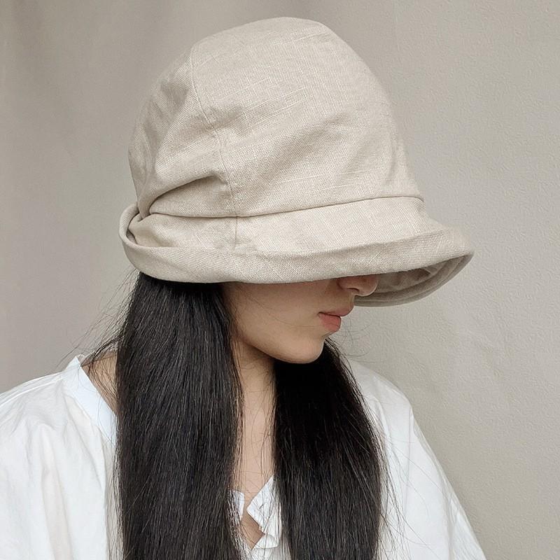 Японская хлопково-льняная плиссированная шляпа-ведро ленивый стиль маленький козырек летняя дышащая льняная шляпа-ведро обернутая голова леди